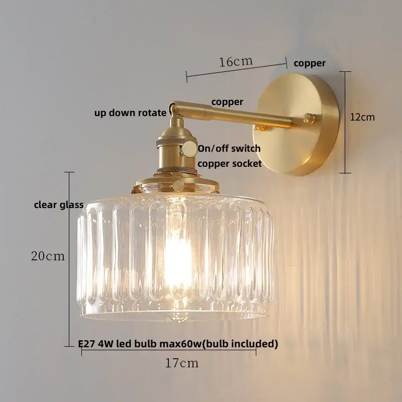 Amber textured clear glass wall sconce bedroom pull chain light