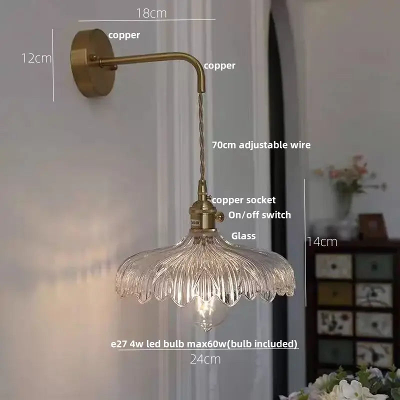 Amber vintage led wall light brass sconce with pull chain bedroom