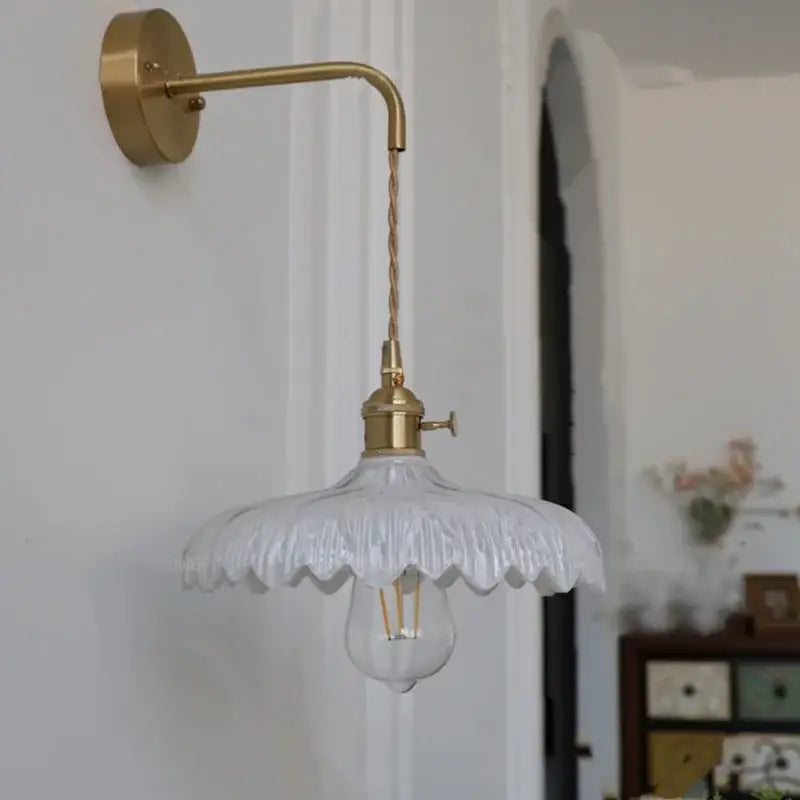 Amber vintage led wall light hallway lamp with brass pull chain