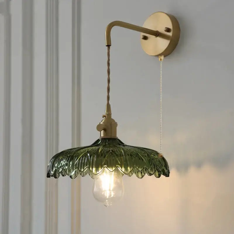 Amber vintage led wall light hallway lamp with brass pull chain