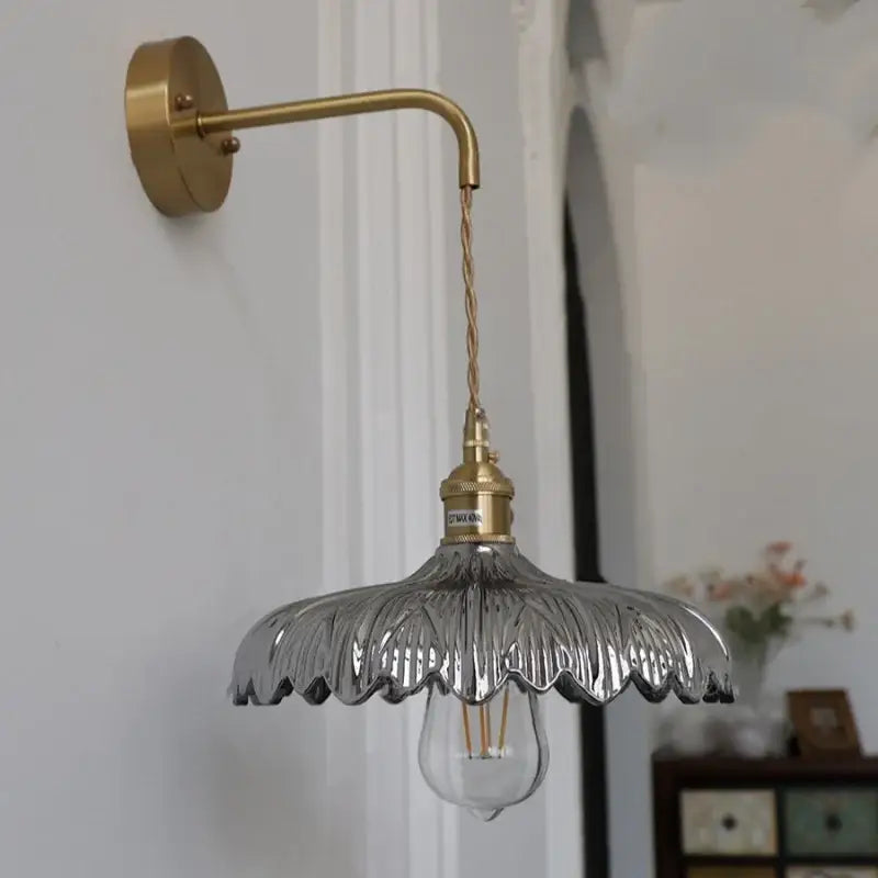 Amber vintage led wall light hallway lamp with brass pull chain