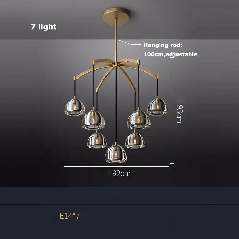 American copper crystal chandelier living room brass globe light