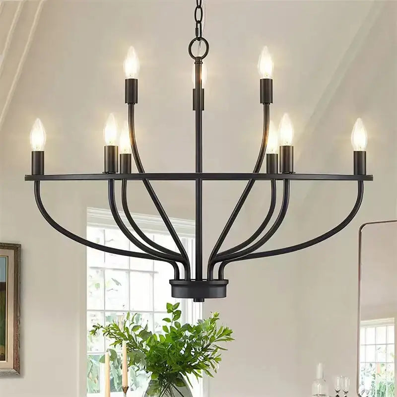 American farmhouse black iron art retro chandelier dining room light