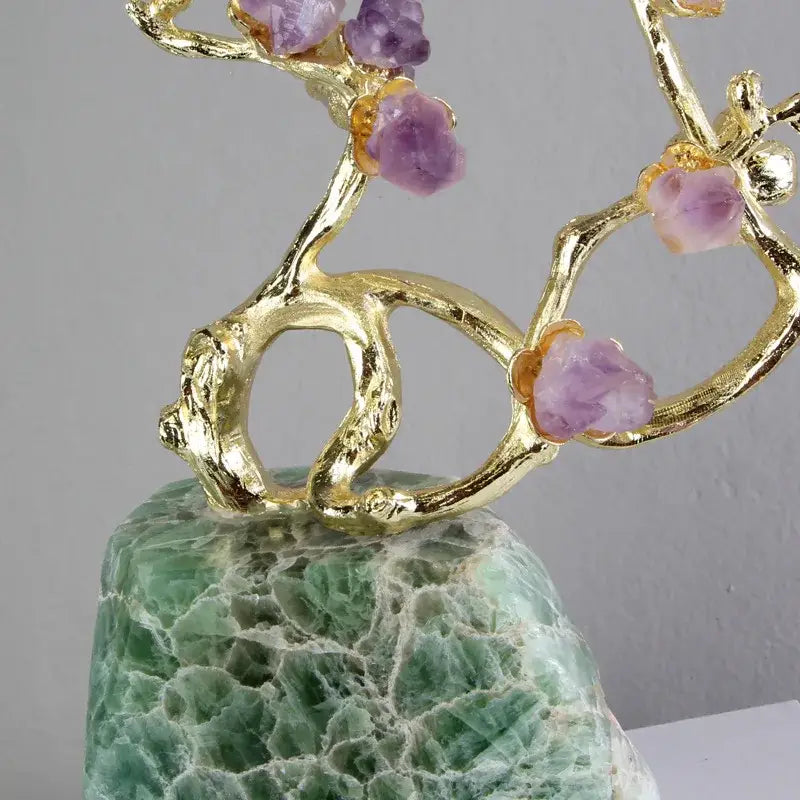 Amethyst brass tree ornament living room lucky crystal sculpture