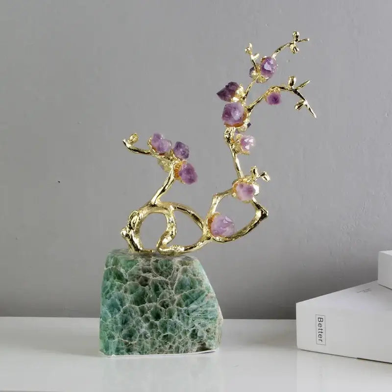 Amethyst brass tree ornament living room lucky crystal sculpture