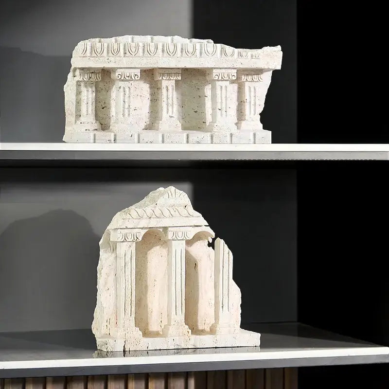 Ancient greek roman temple stone bookends living room decor