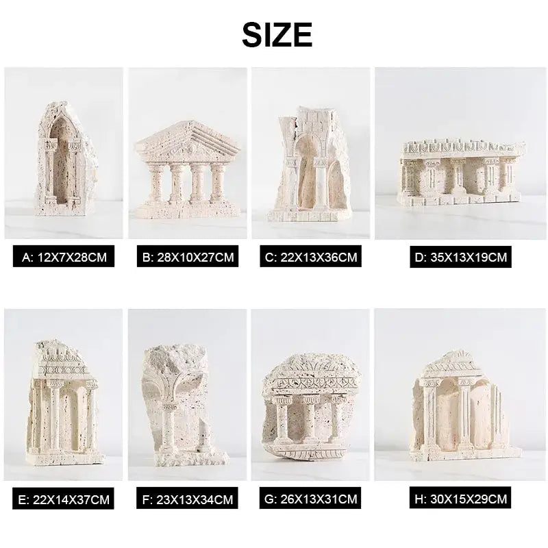 Ancient greek roman temple stone bookends living room decor