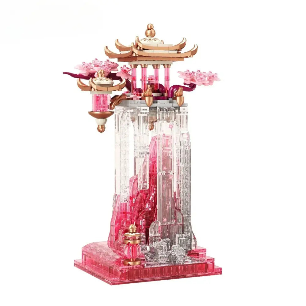 Ancient style pink dream glass fu yue pavilion ornament living room