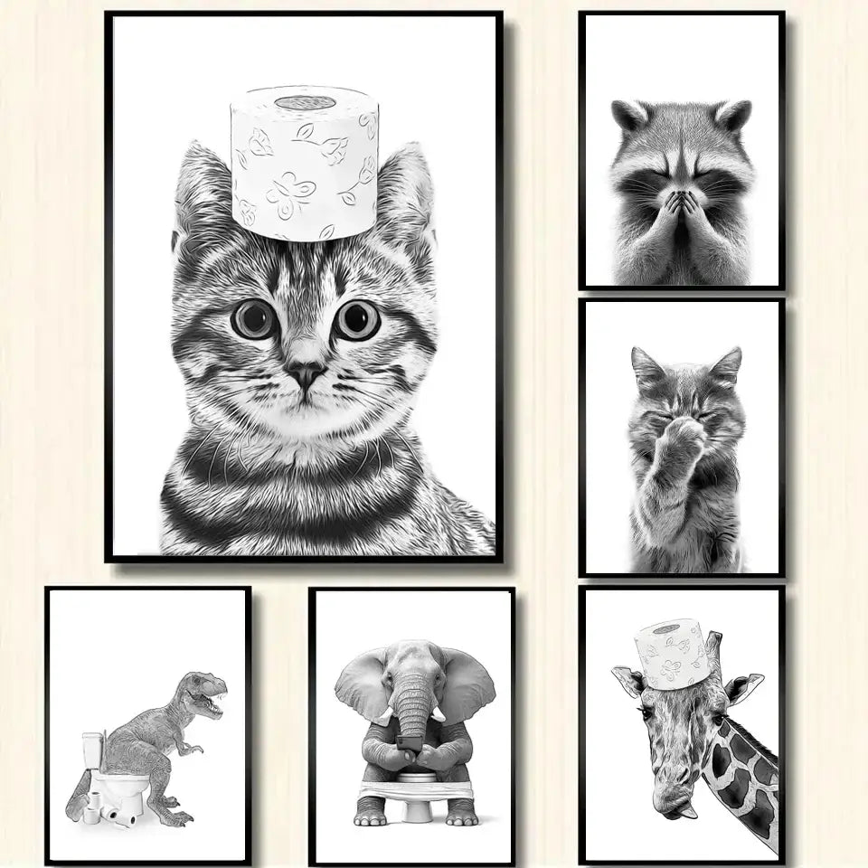Funny otter sketch bathroom wall art black & white animal toilet decor