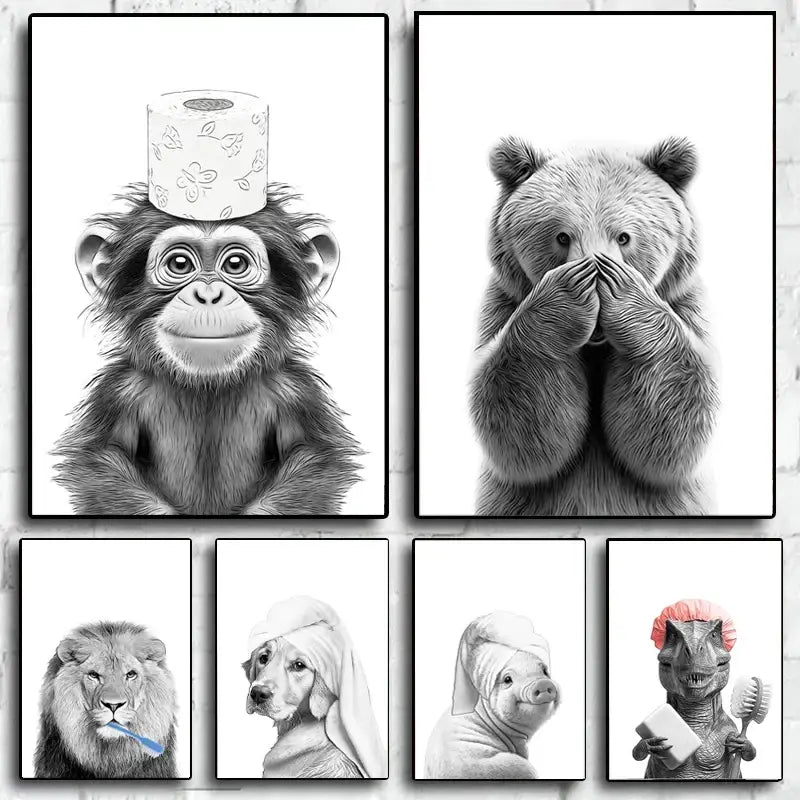 Funny otter sketch bathroom wall art black & white animal toilet decor
