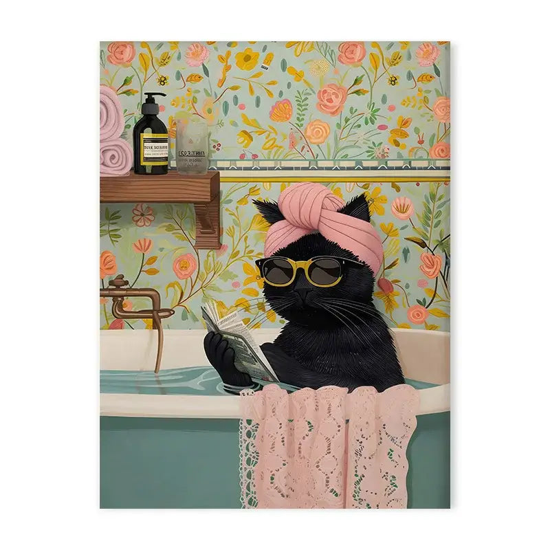 Pop art leopard canvas painting bathroom colorful bathtub animal art