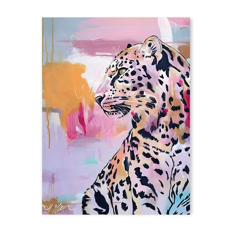 Pop art leopard canvas painting bathroom colorful bathtub animal art