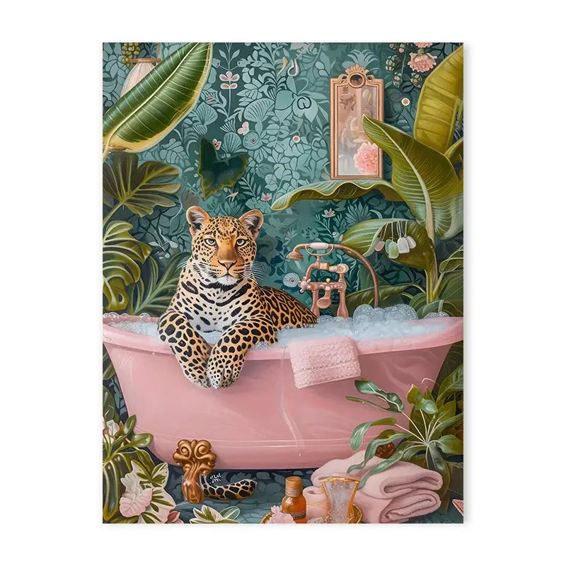 Vibrant golden cheetah animal canvas painting living room wall decor