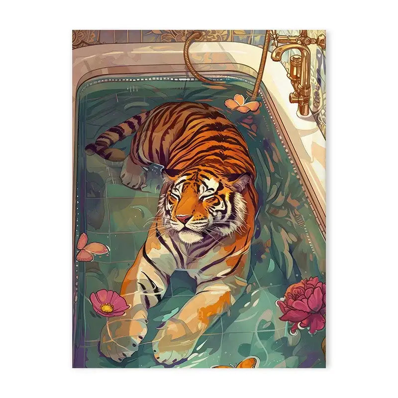 Vibrant pink zebra bathtub animal canvas painting bathroom decor