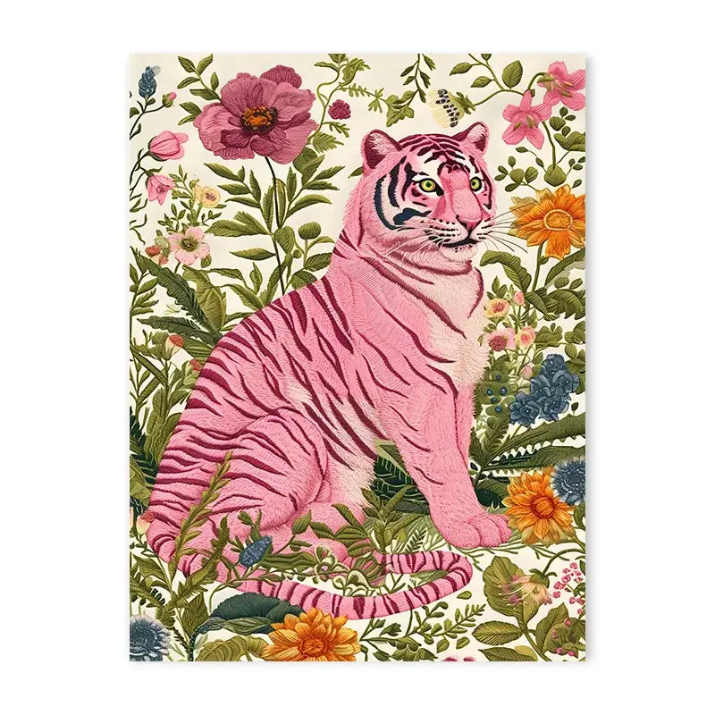 Vibrant pink & peach leopard animal canvas wall art bathroom decor