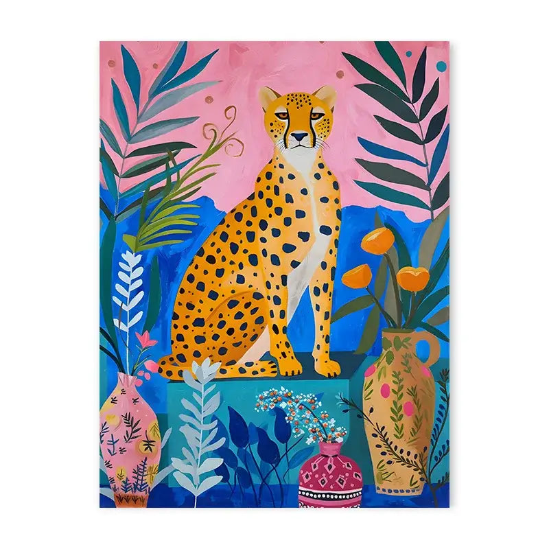 Vibrant leopard in bathtub animal print canvas painting bedroom art