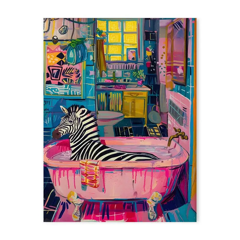 Vibrant orange tiger colorful bathtub animal wall art bedroom canvas