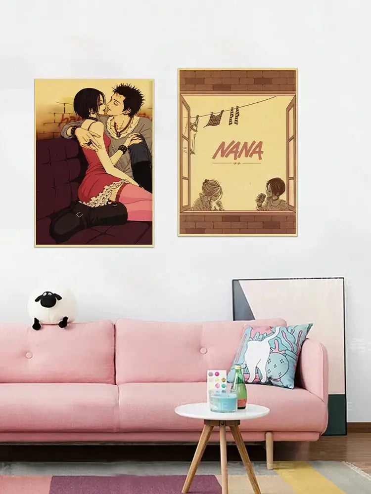 Retro nana kraft paper anime poster set bedroom wall decor