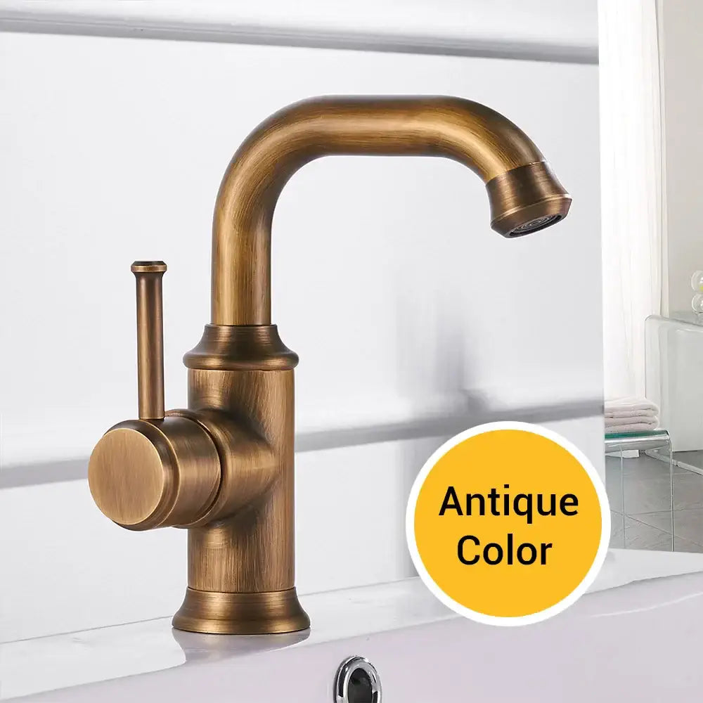 Antique black brass bathroom faucet single handle hot cold water mixer