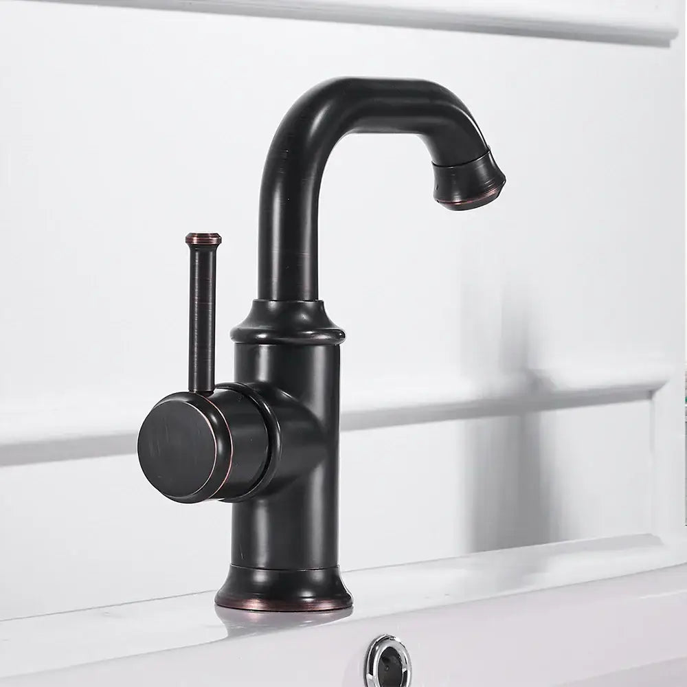 Antique black brass bathroom faucet single handle hot cold water mixer