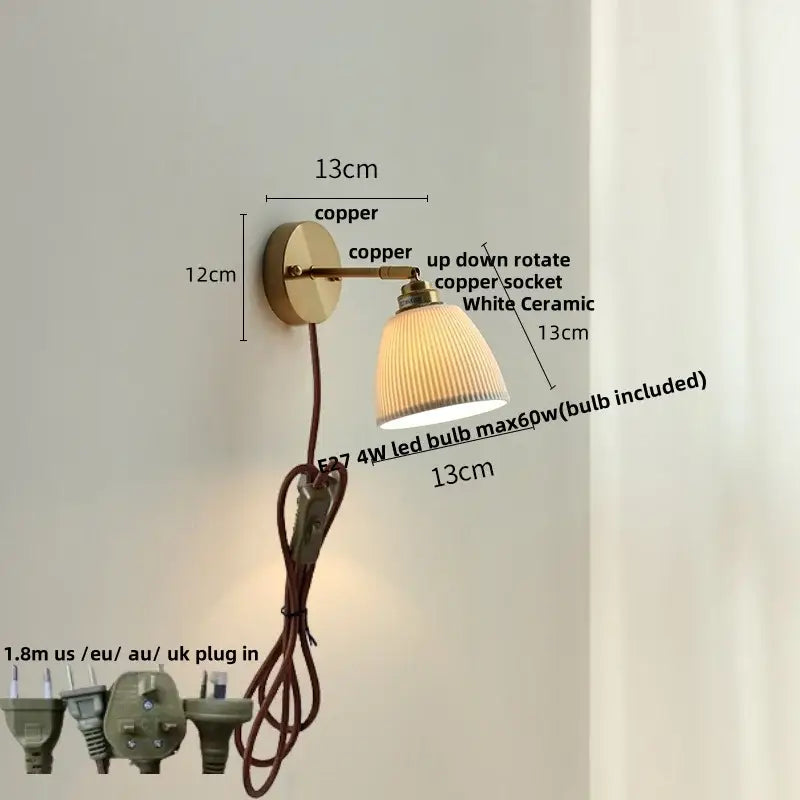 Antique brass and amber glass adjustable wall light bedroom sconce