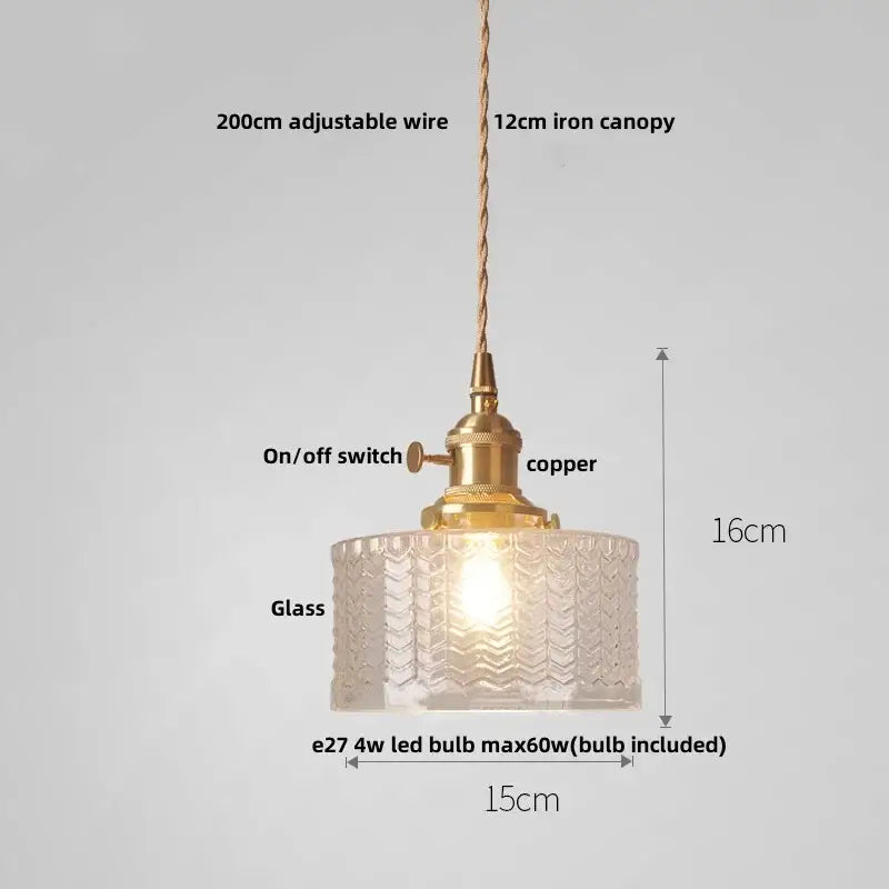 Antique brass and amber glass led hanging lamp stair pendant light