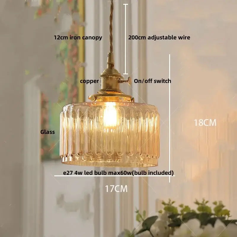 Antique brass and amber glass led hanging lamp stair pendant light