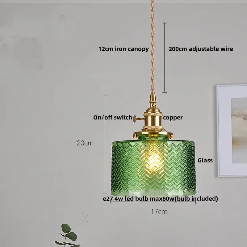 Antique brass and amber glass led hanging lamp stair pendant light