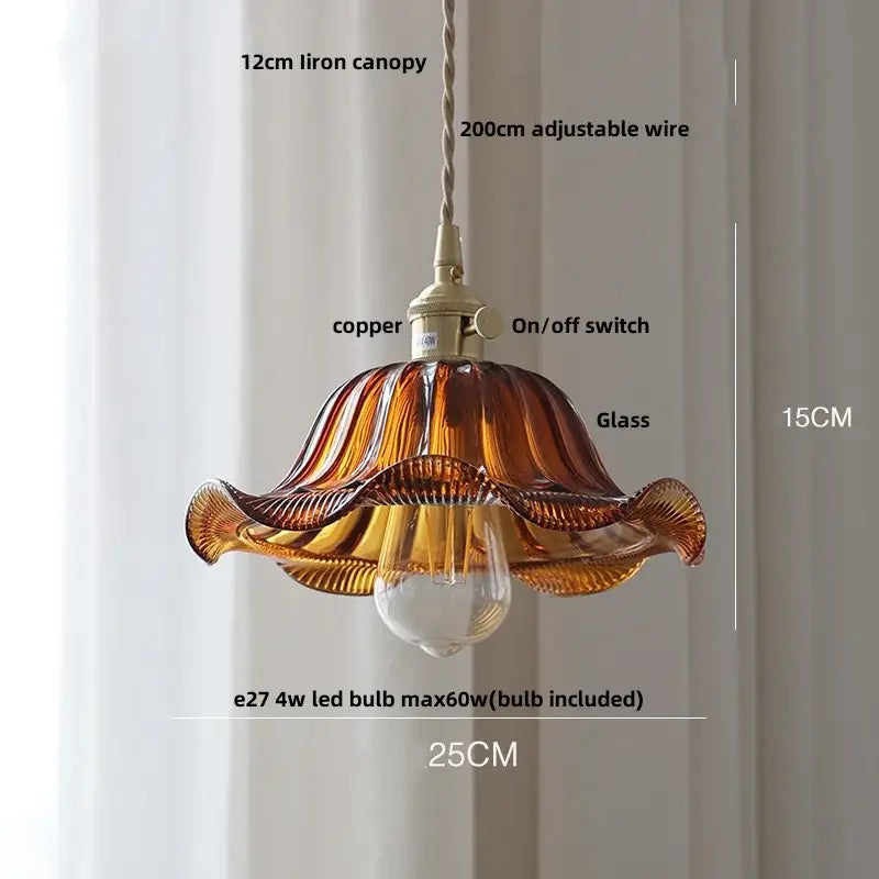 Antique brass and amber glass led hanging lamp stair pendant light