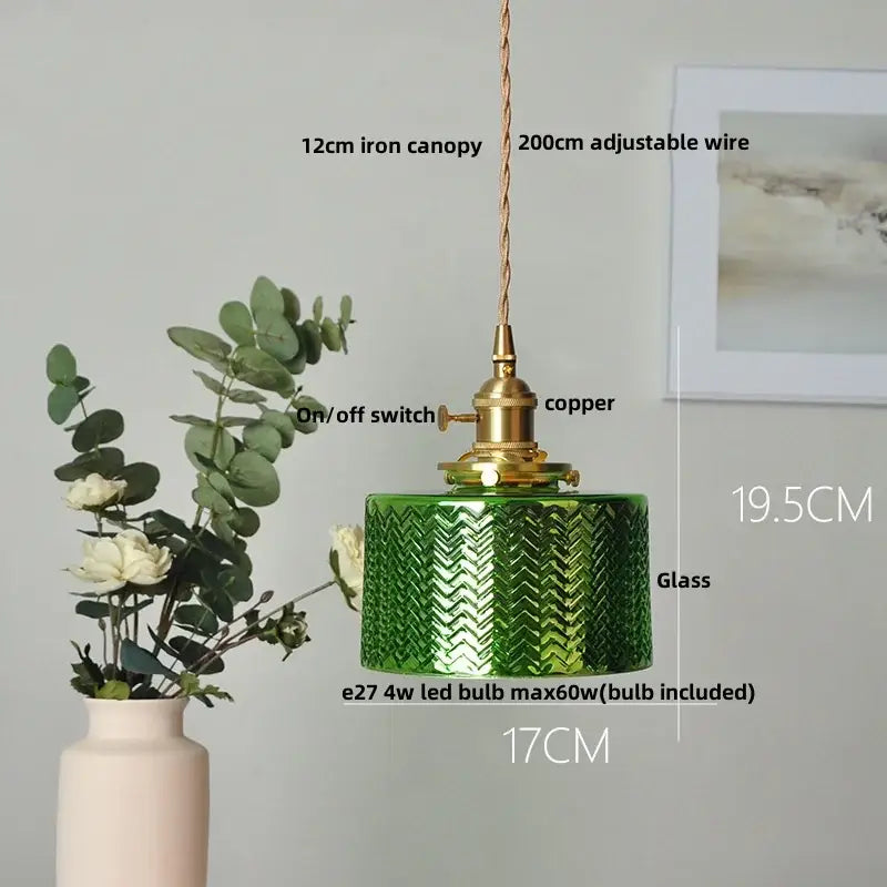 Antique brass and amber glass led hanging lamp stair pendant light