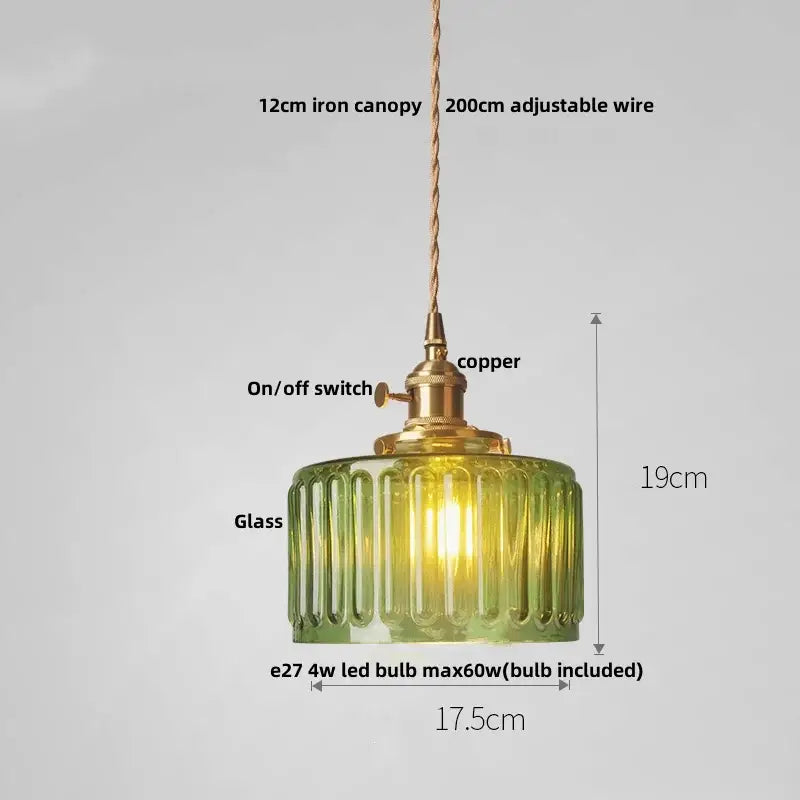Antique brass and amber glass led hanging lamp stair pendant light