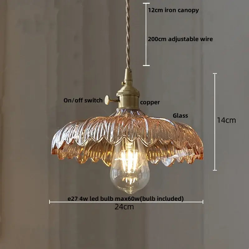 Antique brass and amber glass led hanging lamp stair pendant light