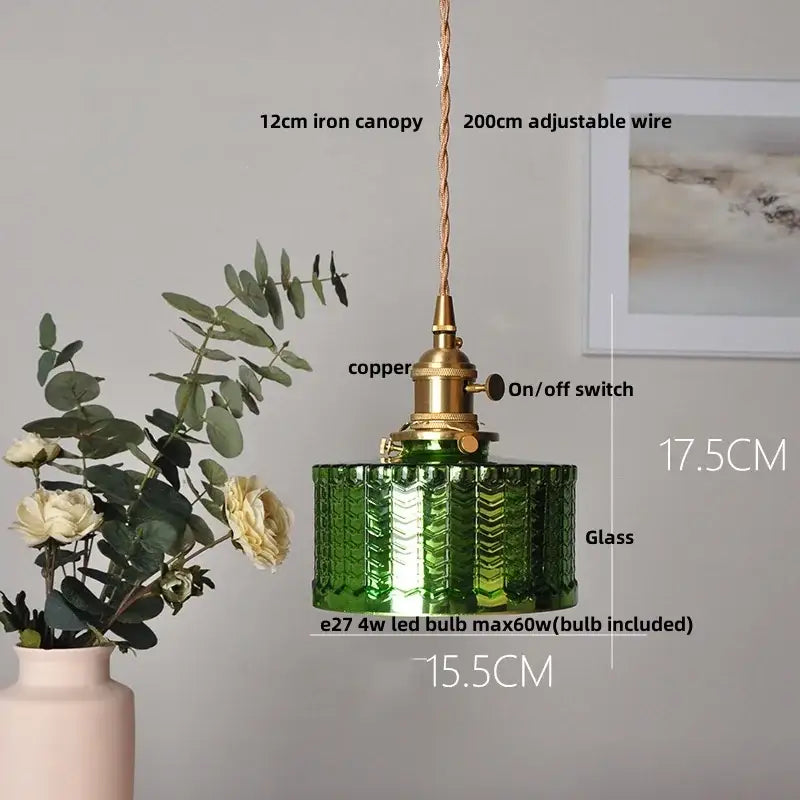 Antique brass and amber glass led hanging lamp stair pendant light