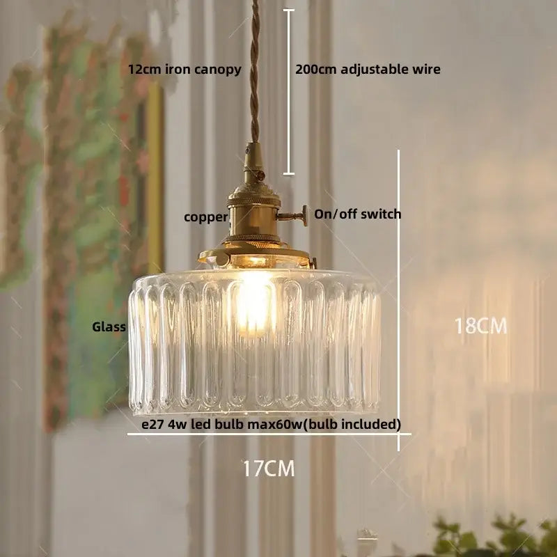 Antique brass and amber glass led hanging lamp stair pendant light