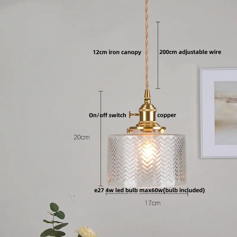 Antique brass and amber glass led hanging lamp stair pendant light