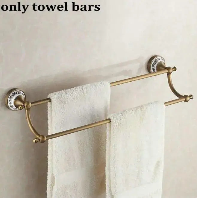 Antique brass and ceramic bathroom accessories set – bathroom