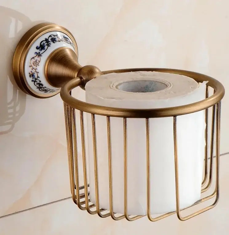 Antique brass and ceramic bathroom accessories set – bathroom