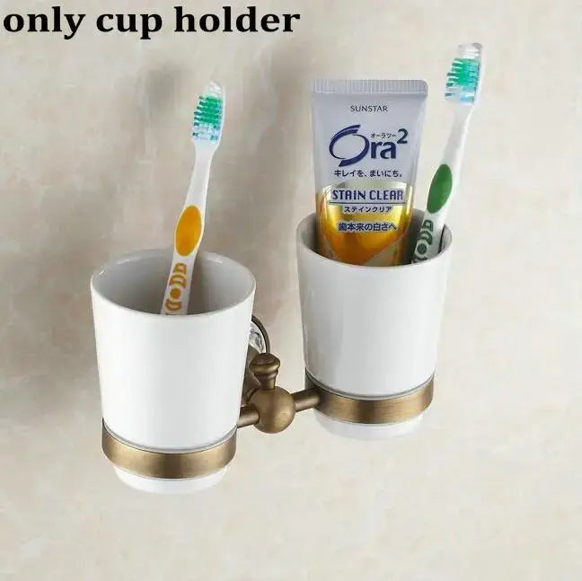 Antique brass and ceramic bathroom accessories set – bathroom