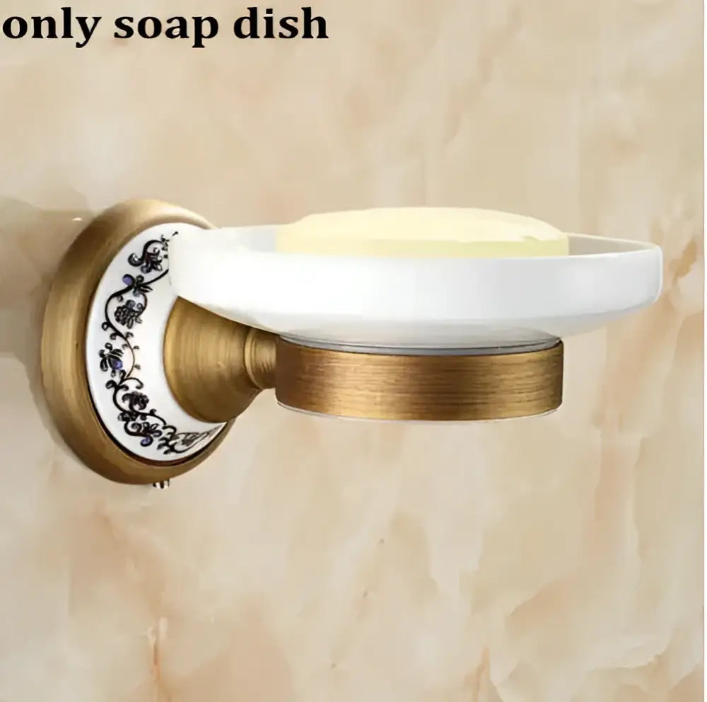 Antique brass and ceramic bathroom accessories set – bathroom