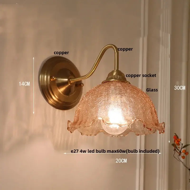 Antique brass and clear glass wall sconce bedroom light