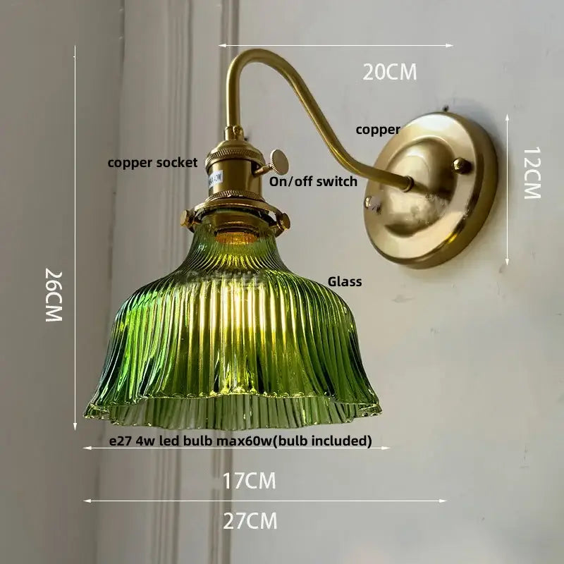 Antique brass and clear glass wall sconce bedroom light