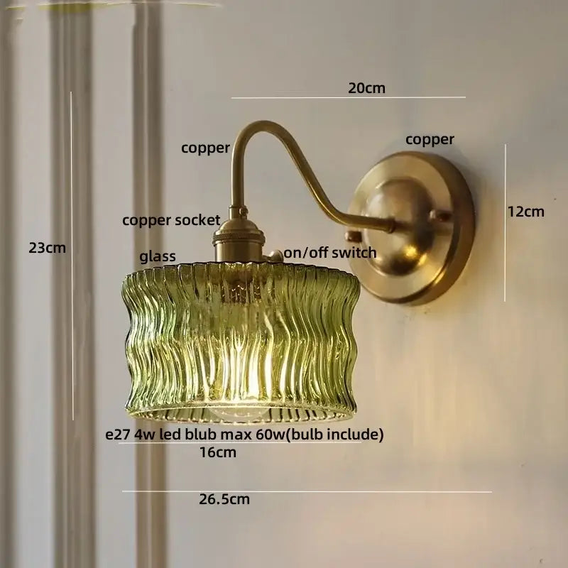Antique brass and clear glass wall sconce bedroom light