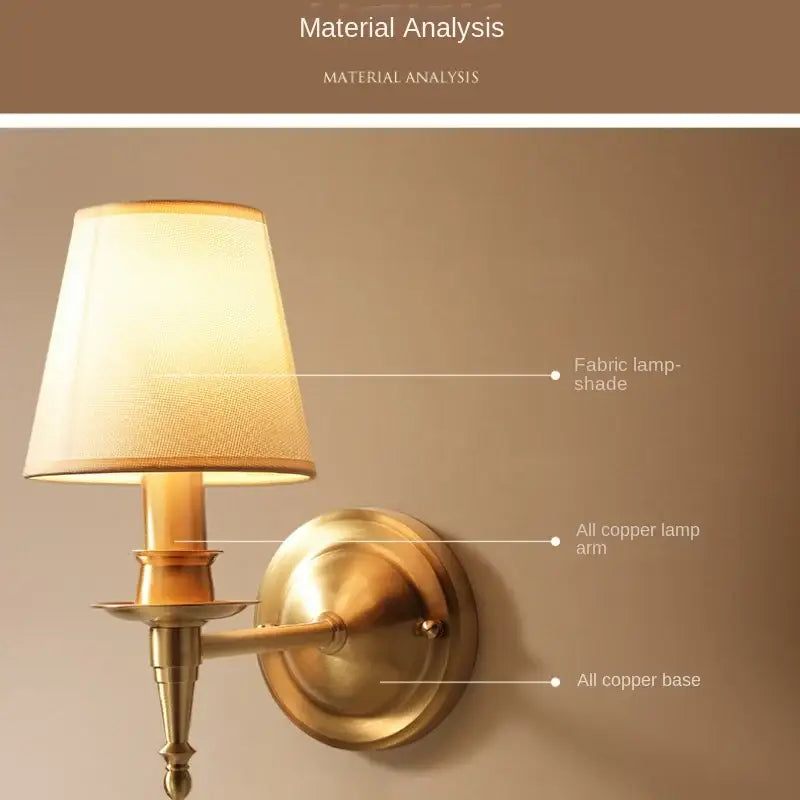 Antique brass and cream fabric copper wall lamp bedroom sconce