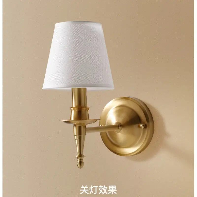 Antique brass and cream fabric copper wall lamp bedroom sconce