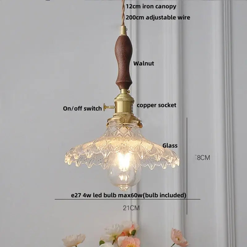 Antique brass and glass led pendant lamp kitchen hanging light