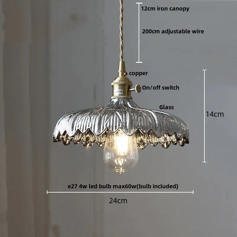 Antique brass and glass led pendant lamp kitchen hanging light