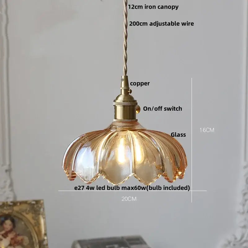 Antique brass and glass led pendant lamp kitchen hanging light