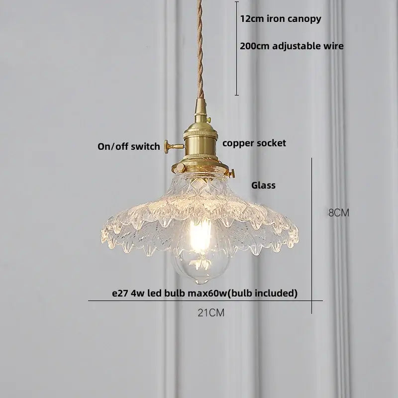 Antique brass and glass led pendant lamp kitchen hanging light