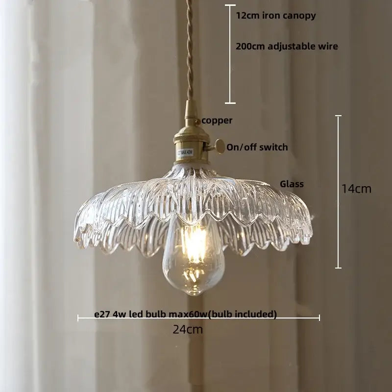 Antique brass and glass led pendant lamp kitchen hanging light