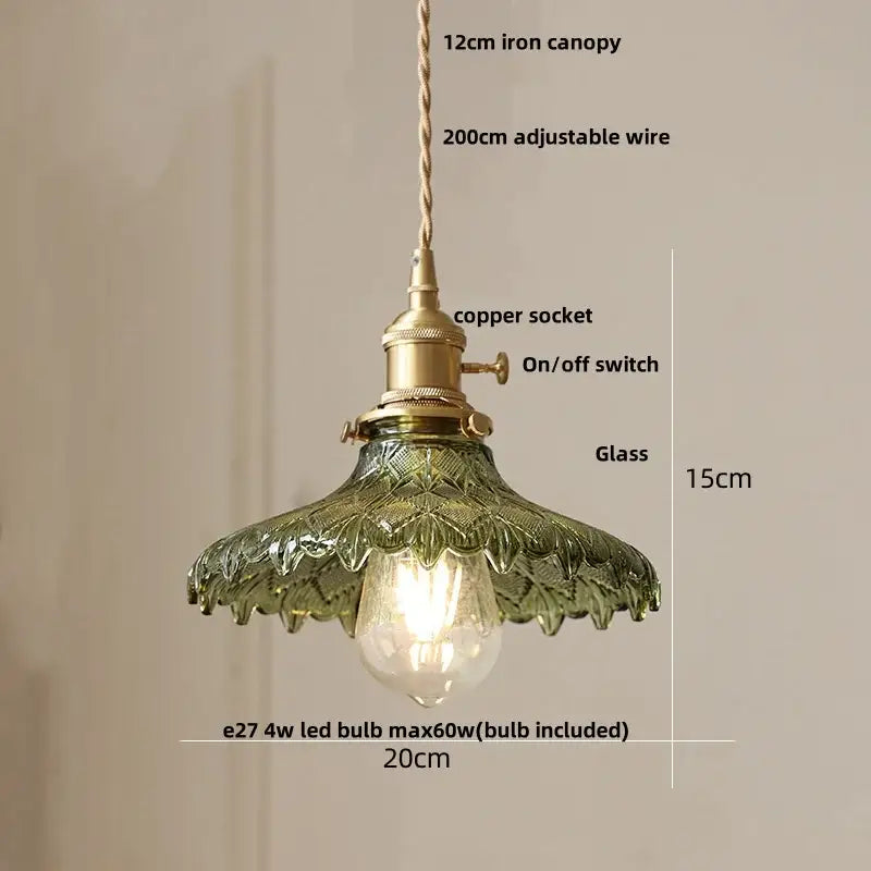 Antique brass and glass led pendant lamp kitchen hanging light